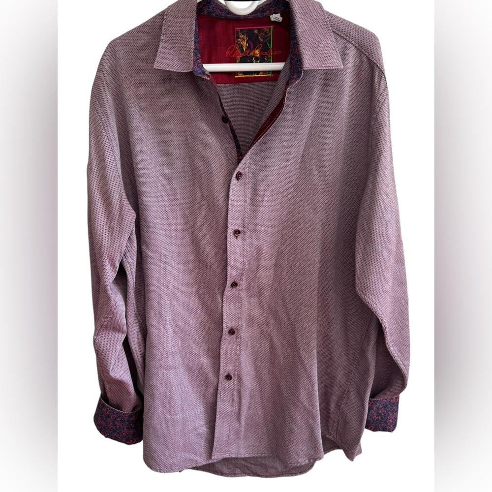 Robert Graham Men's Size 2XL Maroon Burgundy Shirt  Red &‎ Purple Flip Cuff